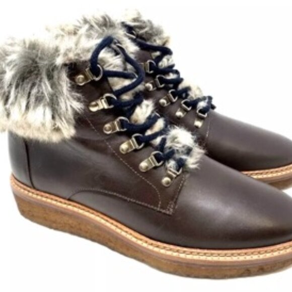 Botkier Winter Faux Fur Trim Gum Sole Women's Boot Brown Leather Upper Size 7 - Picture 4 of 7